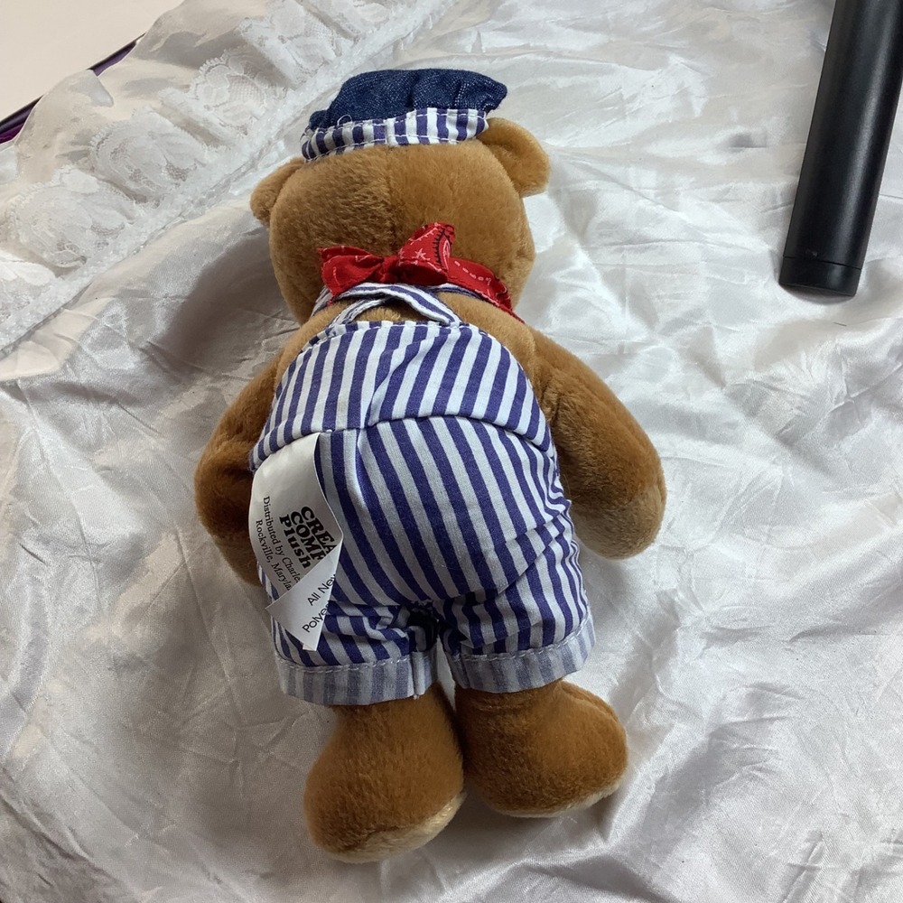 Creature Comforts Tweetsie Railroad Conductor Teddy Bear Plush Brown Striped Hat - Picture 4 of 5